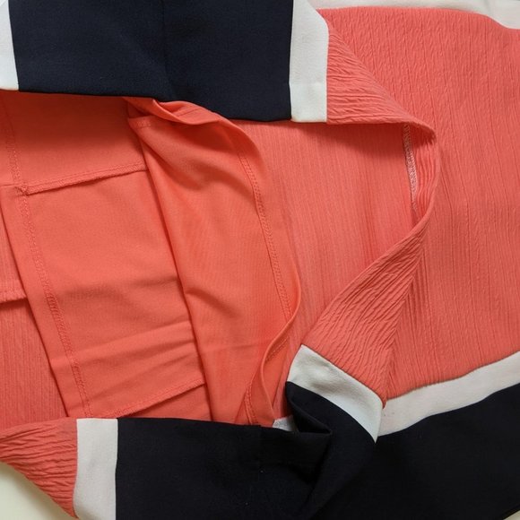 Sandra Darren Coral and Black Short Sleeve Midi Dress Size 10 - Picture 13 of 16